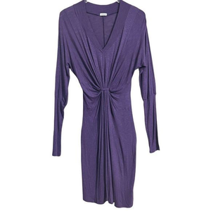 Intimissimi Dolman‎ Dress Sz M Bodycon Front Gathered Detail V-Neck Purple